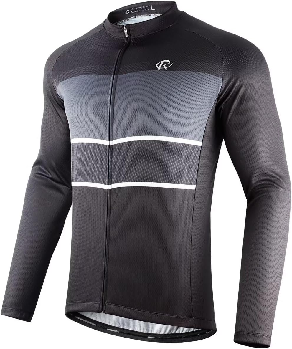 ROTTO Herren Radtrikot Fahrradtrikot Langarm Rennrad Trikot Farbverlauf Reihe 01 Schwarz Grau XS, 01
