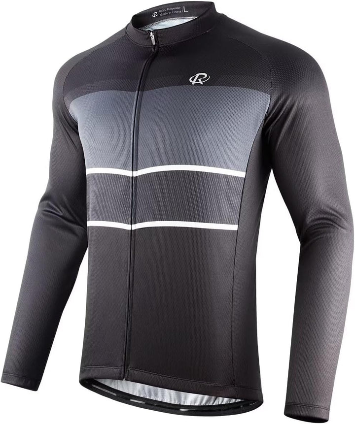 ROTTO Herren Radtrikot Fahrradtrikot Langarm Rennrad Trikot Farbverlauf Reihe 01 Schwarz Grau XS, 01
