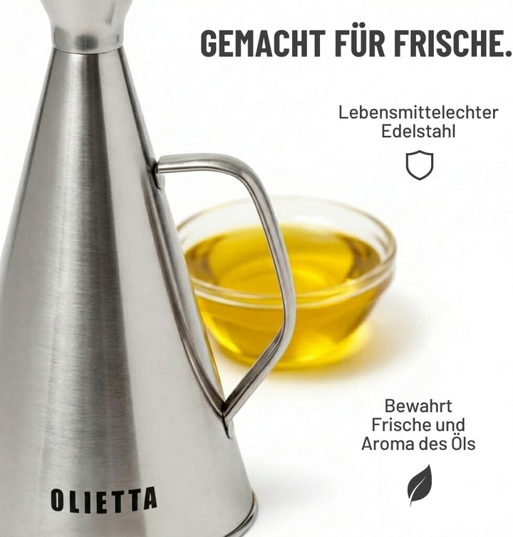 Olietta Ölflasche Tropf- und auslaufsichere aus Edelstahl 1000 ml Olivenöl flasche mit Ausgiesser zu