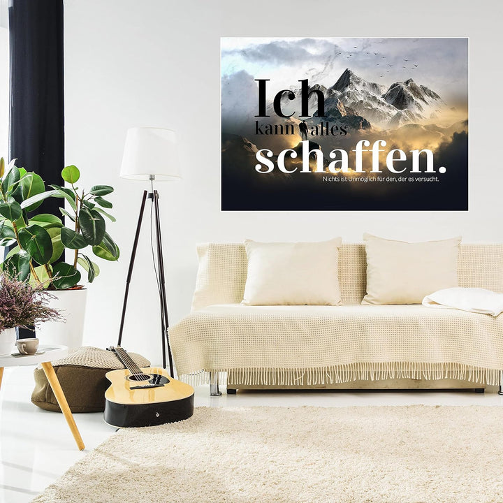 wandmotiv24 Poster als Wanddeko, Grösse 100x70cm, Ich kann Alles schaffen, Berge, Moderne Wanddeko,