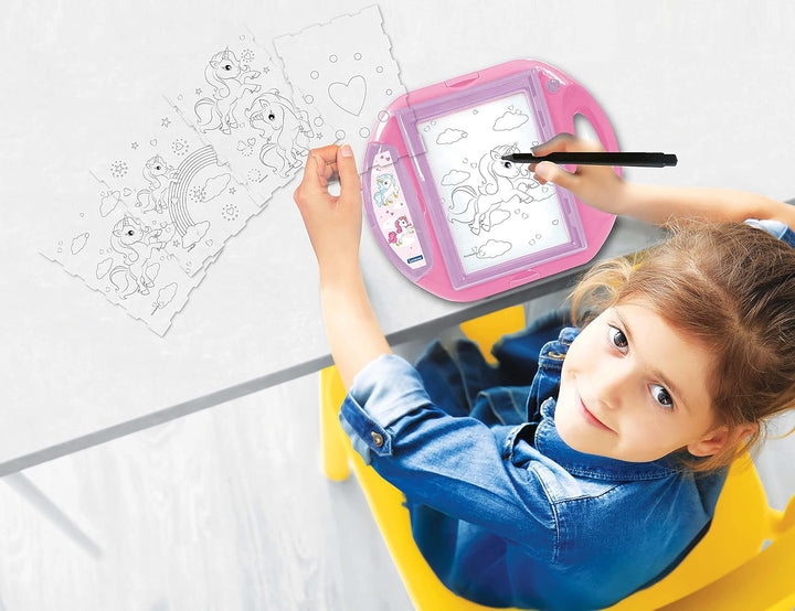 Lexibook Einhorn Unicorn Zeichenprojektor 4 Stempel, 10 Vorlagen, beleuchteten Fläche, 1 Stift entha
