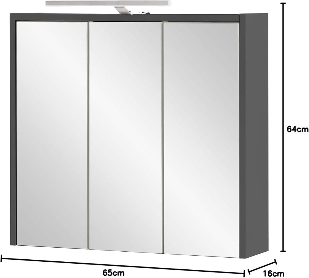 Schildmeyer Spiegelschrank Carlos, anthrazit, 65 x 16 x 64 cm 65 cm ohne Regal Anthrazit, 65 cm ohne