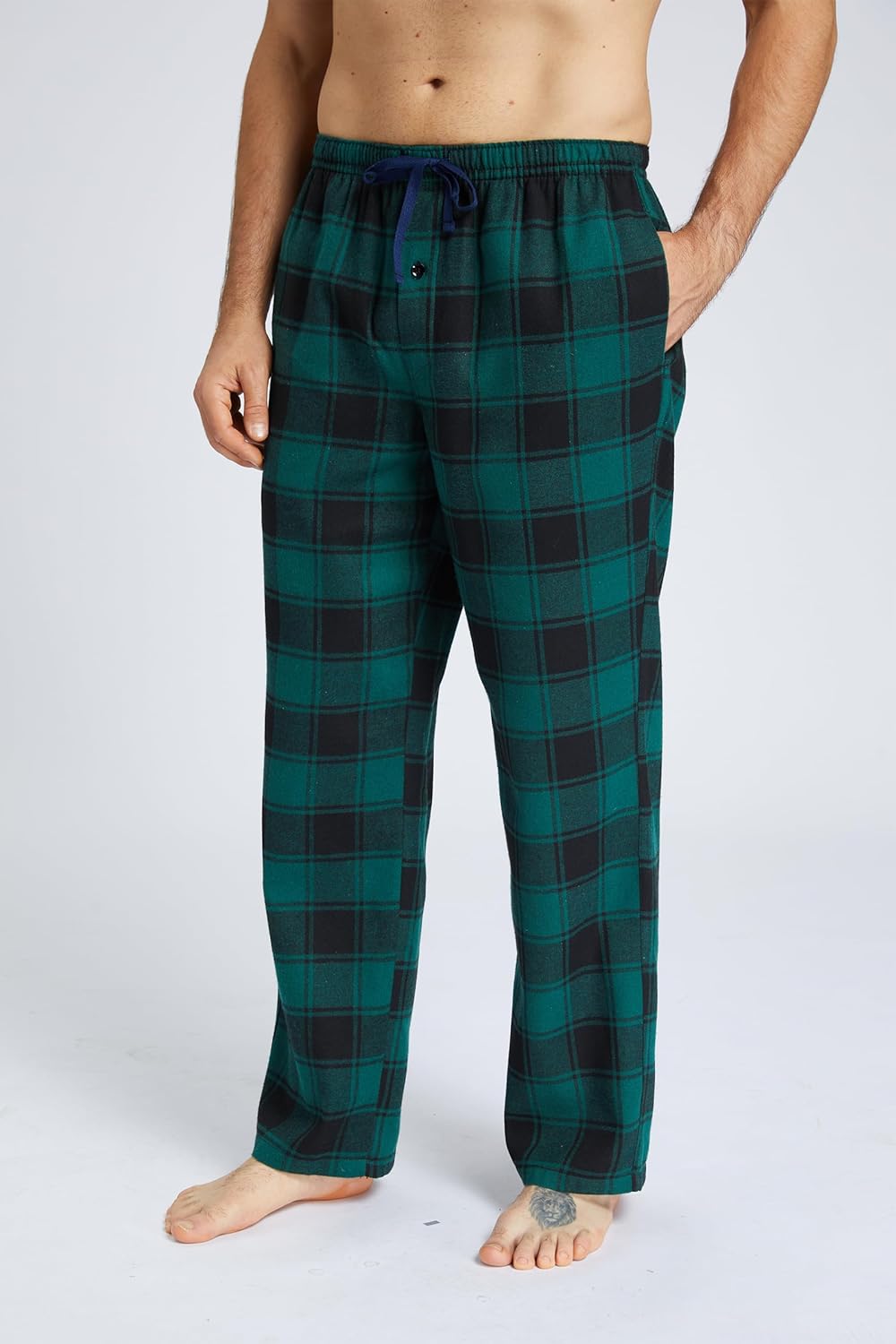 Jveyvth Herren Pyjamahose Flanell Baumwolle kariert Schlaf & Lounge Hose, PJ Hose mit Taschen und Kn