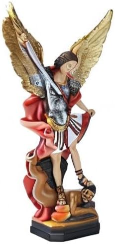 QIANLING 22cm Statue des Erzengels San Miguel, St.-Michael-Statue aus Buntem Kunstharz, St. Michael,