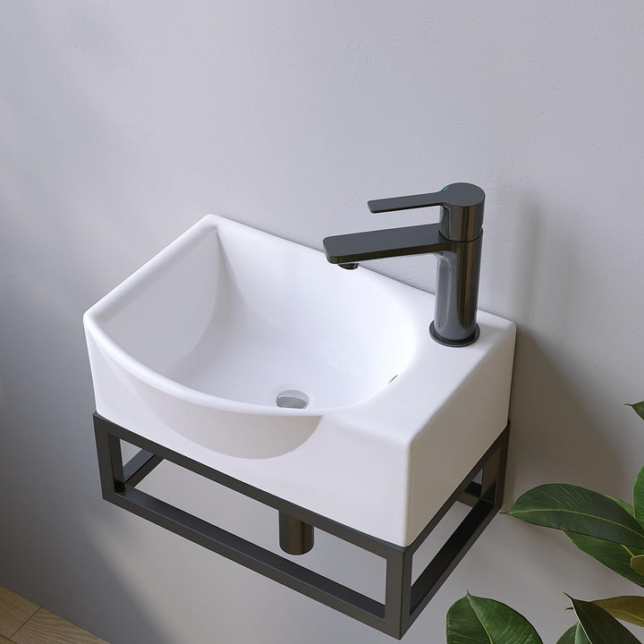 Waschbecken Keramik Waschtisch Hängewaschbecken klein Handwaschbecken Weiss Eckig-Oval 40 x 28 cm Ba