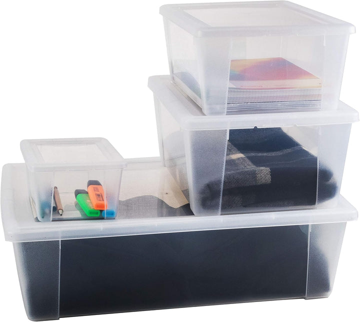 6 x Aufbewahrungsbox Deckel 2L 19x16x10cm transparent Kunststoff Box Büro 6 2 Liter ohne Rollen, 6 2