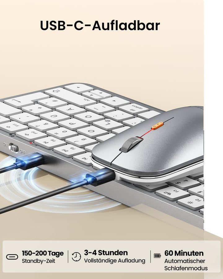 ProtoArc Beleuchtete Kompakte Bluetooth-Tastatur und Maus für Mac, KM90-A Mehrgeräte Kabellose QWERT