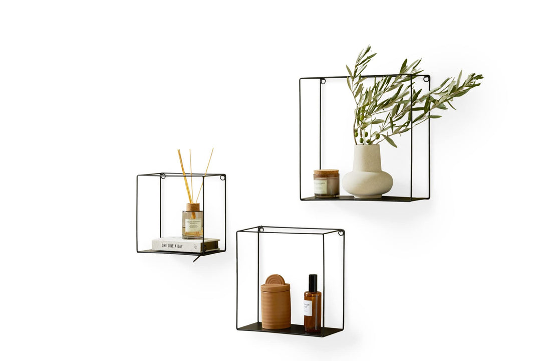 LIFA LIVING 3er Set Wandregal im Industrie Design, Schweberegal aus schwarzem Metall, Elegantes Deko