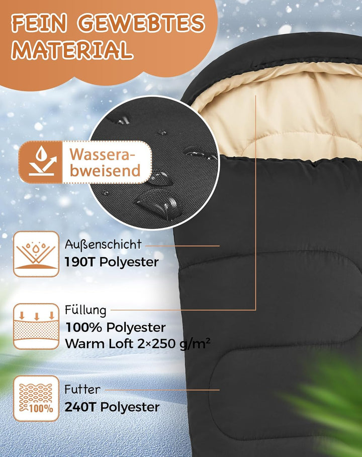 KingCamp Schlafsack Mumienschlafsäcke mit Kapuze 3-4 Jahreszeiten Warmer für Kinder & Erwachsenen be