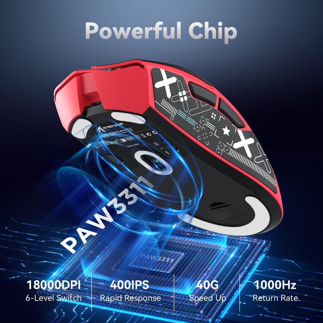 ATTACK SHARK R1 59g Superlight Maus mit Klebeband, PixArt PAW3311 Gaming-Sensor, BT/2,4G kabellose/k