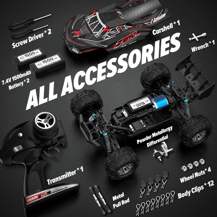 Hosim 1:10 Ferngesteuertes Auto Erwachsene, 48+KM/H High Speed 4WD RC Buggy, mit 2 Akku 7.4V 1500mAh