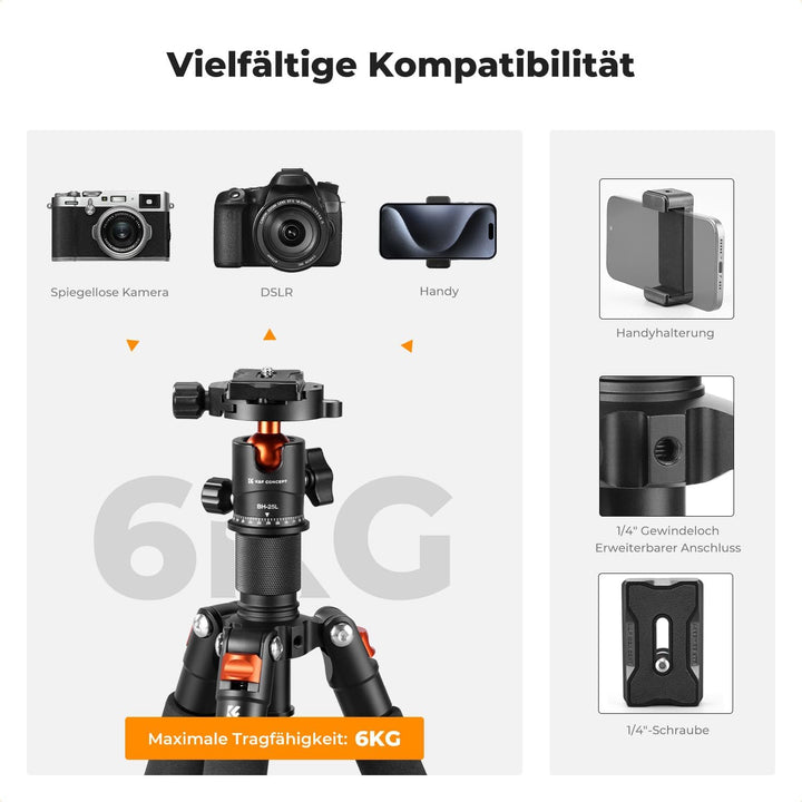 K&F Concept Mini Stativ,kompaktes Kamera Stativ mit 360° Kugelkopf,52 cm Desktop Stativ,Tischstativ