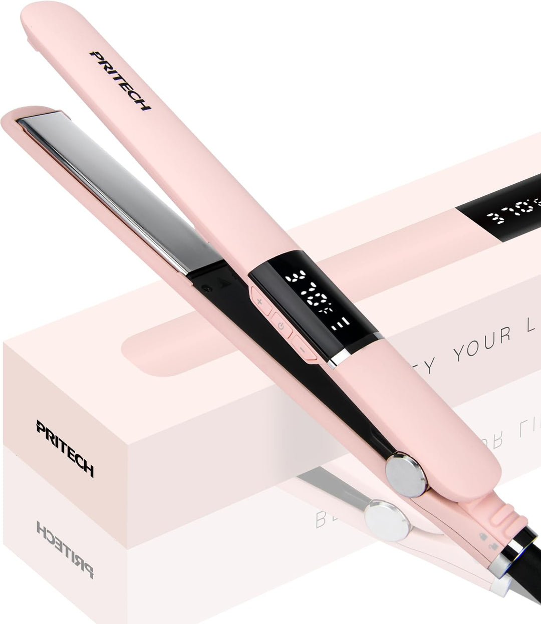 PRITECH Haarglätter, Heizplatte aus Titan, LCD-Display, Flacheisen aus Titan mit einstellbarer Tempe