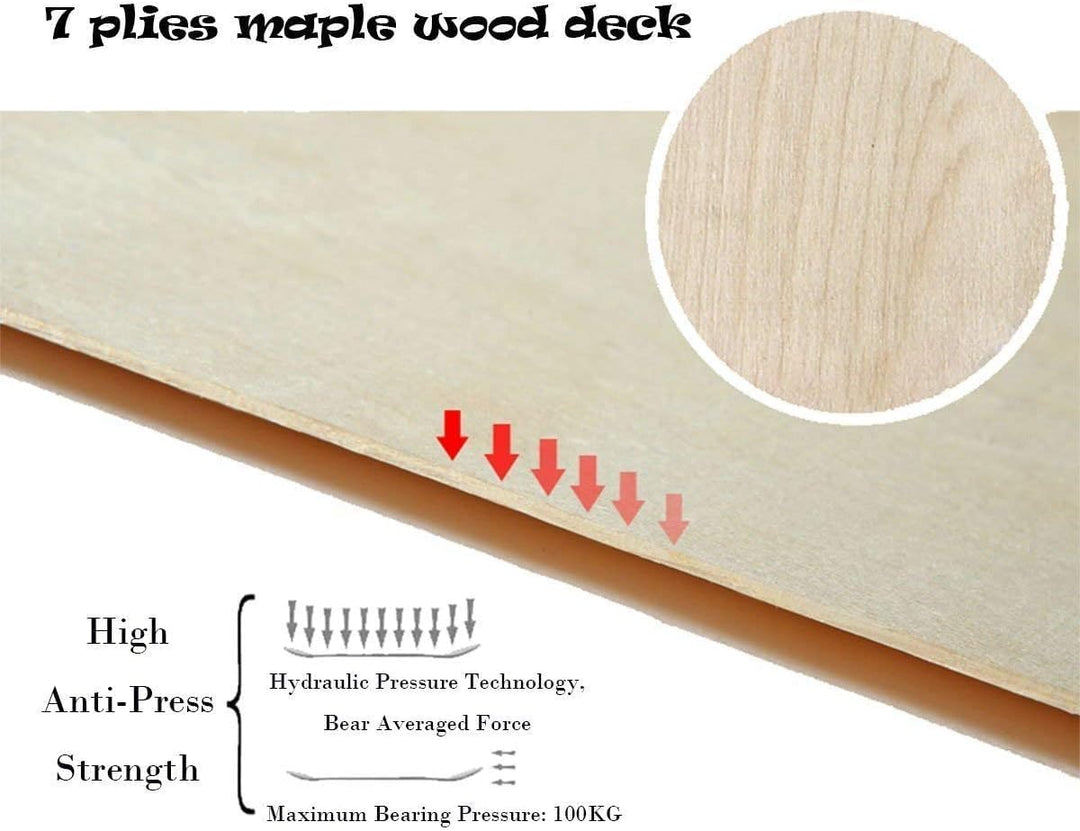 Sefulim 31 x 8 Zoll komplettes Skateboard 7-Schicht kanadischer Ahorn Double Kick Deck Concave Cruis