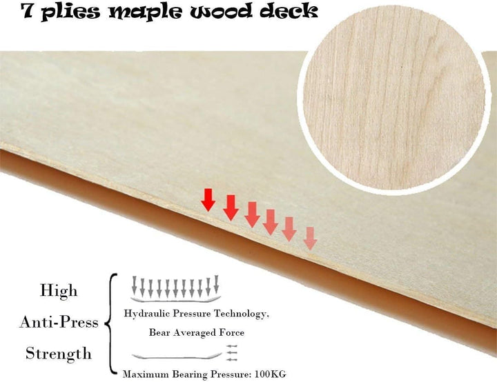 Sefulim 31 x 8 Zoll komplettes Skateboard 7-Schicht kanadischer Ahorn Double Kick Deck Concave Cruis