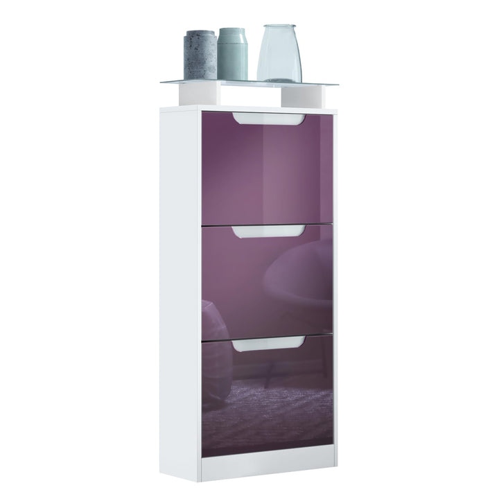 Vladon Schuhschrank Space V2, Schuhkipper für 12 Paar Schuhe mit 3 Klappen und Glasablage, Weiss mat
