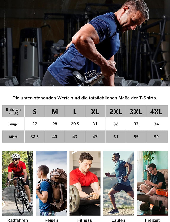 Funktionsshirt Herren Sport T Shirt Kurzarm 3er Pack Atmungsaktiv Männer Tshirt Sportkleidung Workou