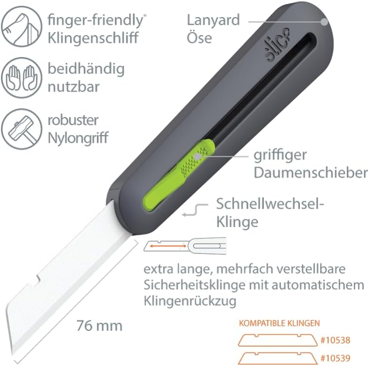 SLICE 10560 | sicheres Cuttermesser | Keramikklinge | Finger-freundlich | Profi Sicherheitsmesser |