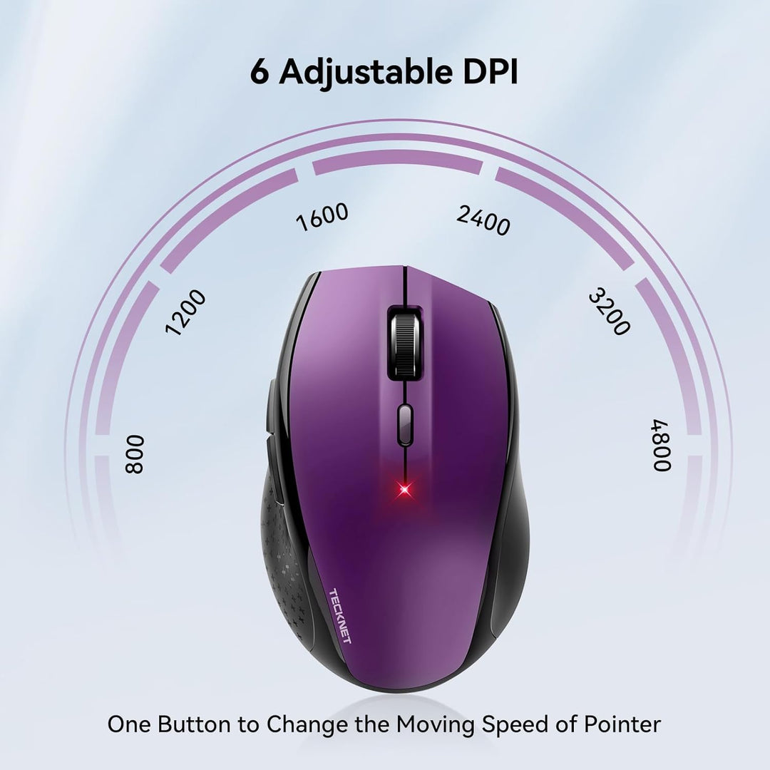 TECKNET Silent Maus Kabellose, 4800DPI 2.4GHz Leise Funkmaus mit Nano Empfänger, Side Control, Ohne