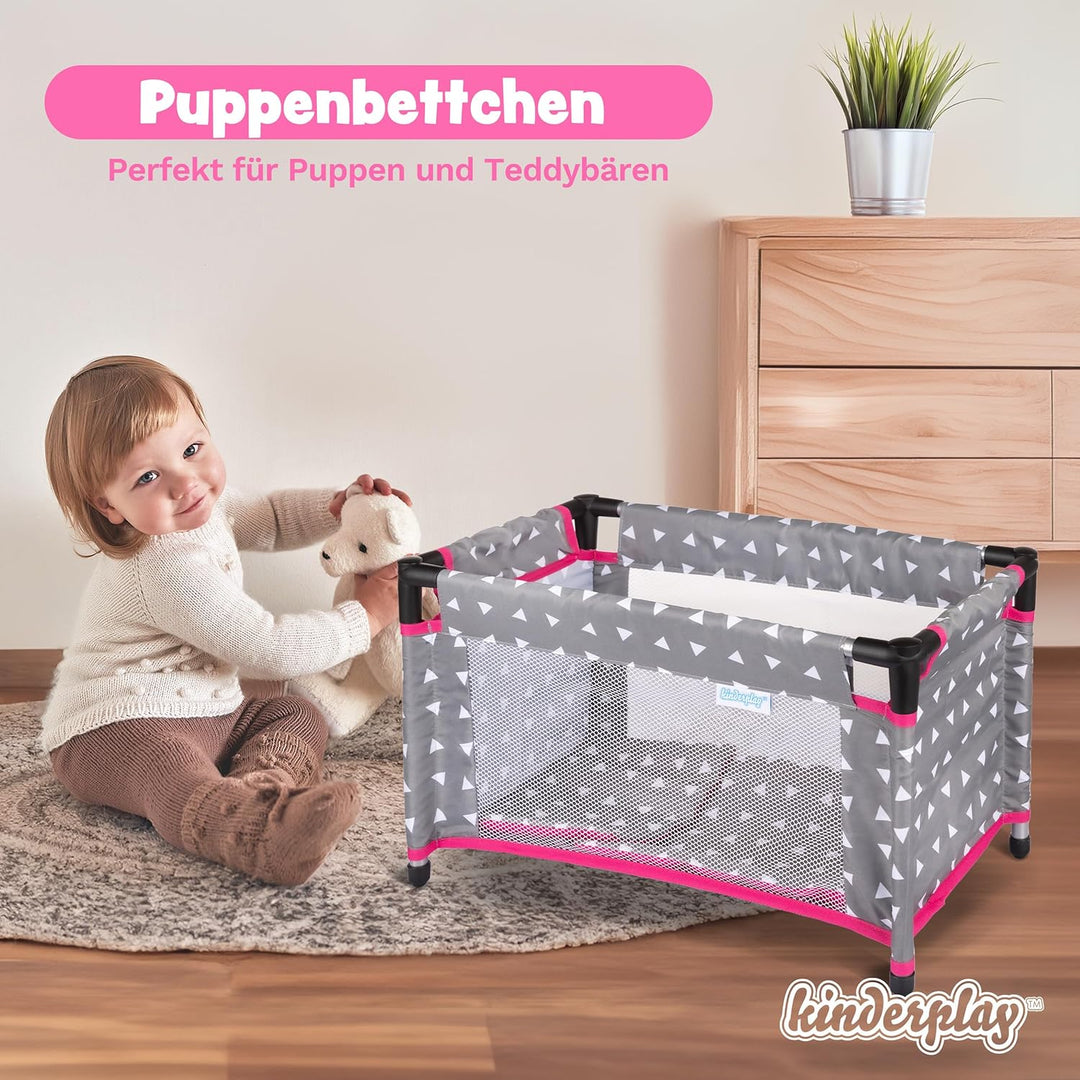 Kinderplay Puppenbett | Puppen Bett Spielzeug - Puppenreisebett für Baby Born | Baby Annabell Puppen