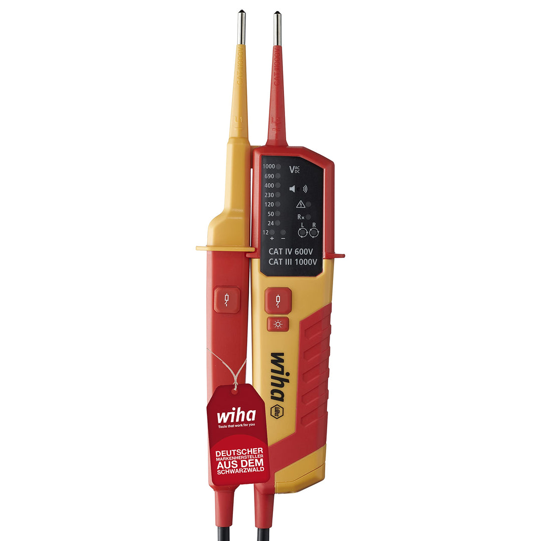 Wiha Spannungs- und Durchgangsprüfer 12 - 1.000 V AC, CAT IV inkl. 2x AAA-Batterien I mit LED-Anzeig