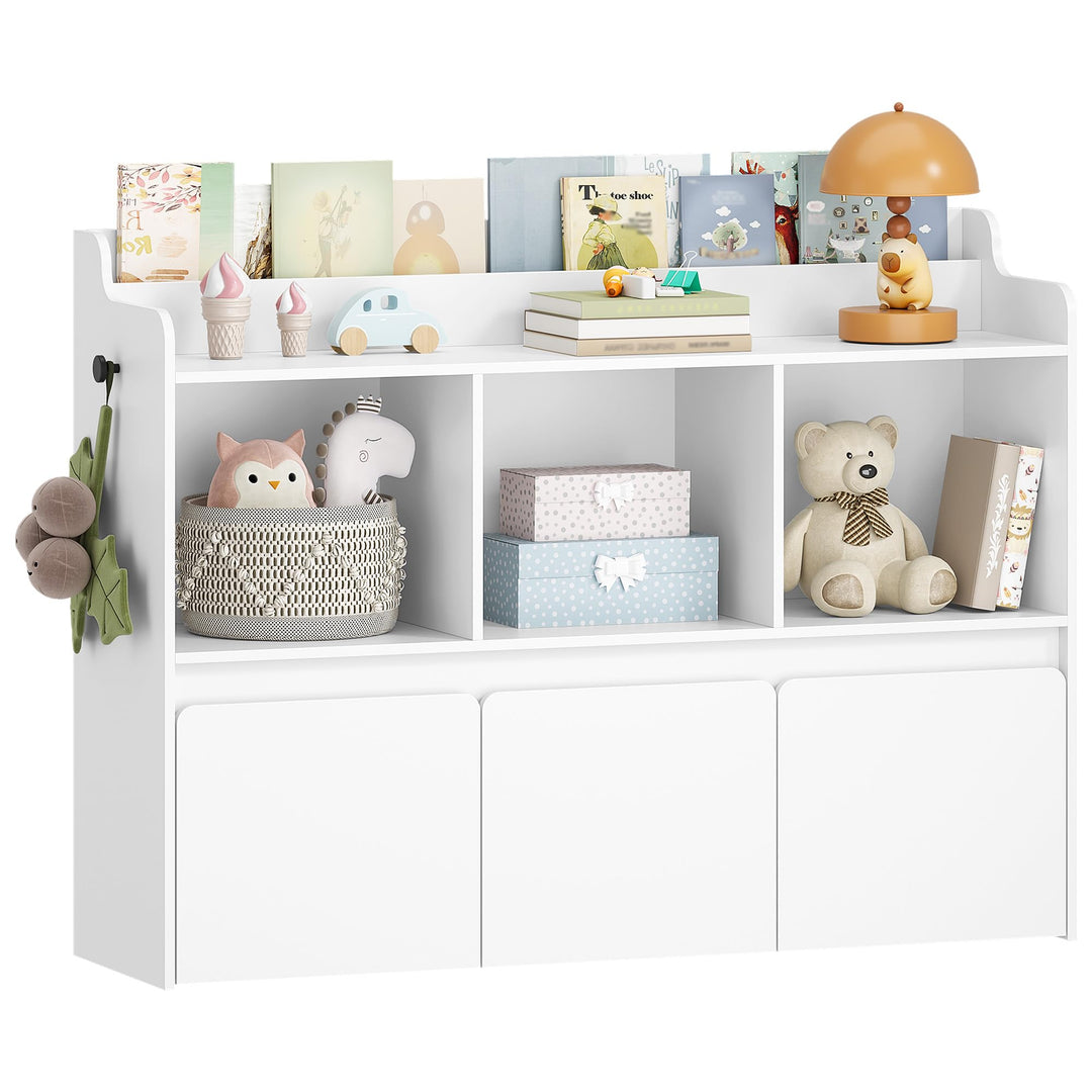 Hzuaneri Kinderregal mit Bücherfach & Rollschubladen 30 x 108 x 80 cm, Weiss | 3 offene Fächer, 3 ro