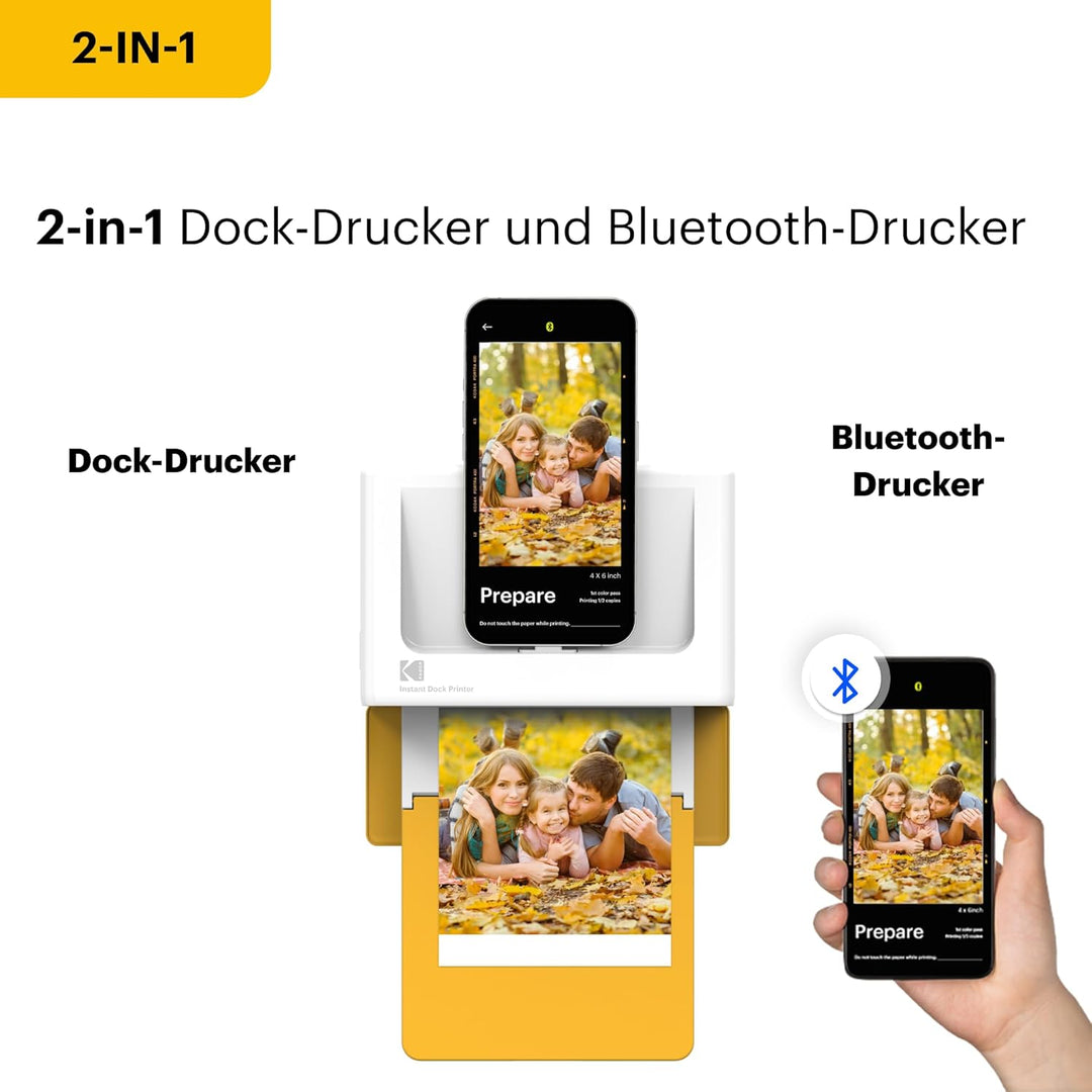 KODAK Dock Plus 4Pass-Fotodrucker (10 x 15 cm) + Paket mit 90 Blatt Fotopapier Imprimante + Paquet a