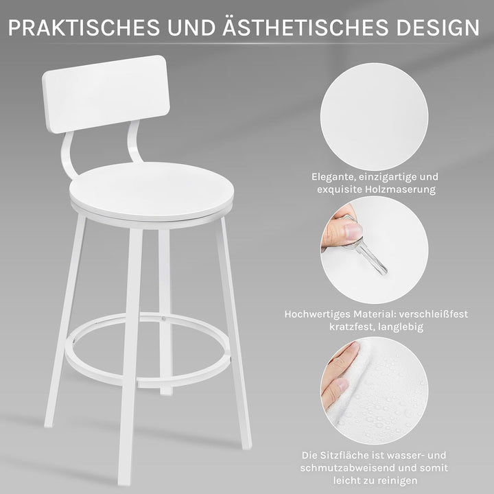 WOLTU Barhocker 2er Set, Küchenhocker Kücheninsel, Barstuhl rund, Tresenhocker mit Rückenlehne Fusss