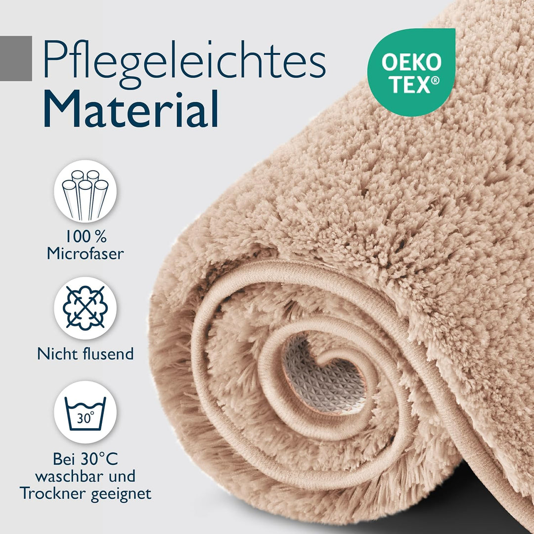 Beautissu Badematte rutschfest 60x50 cm – Duschvorleger Hochflor Badteppich rutschfest Waschbar Shag