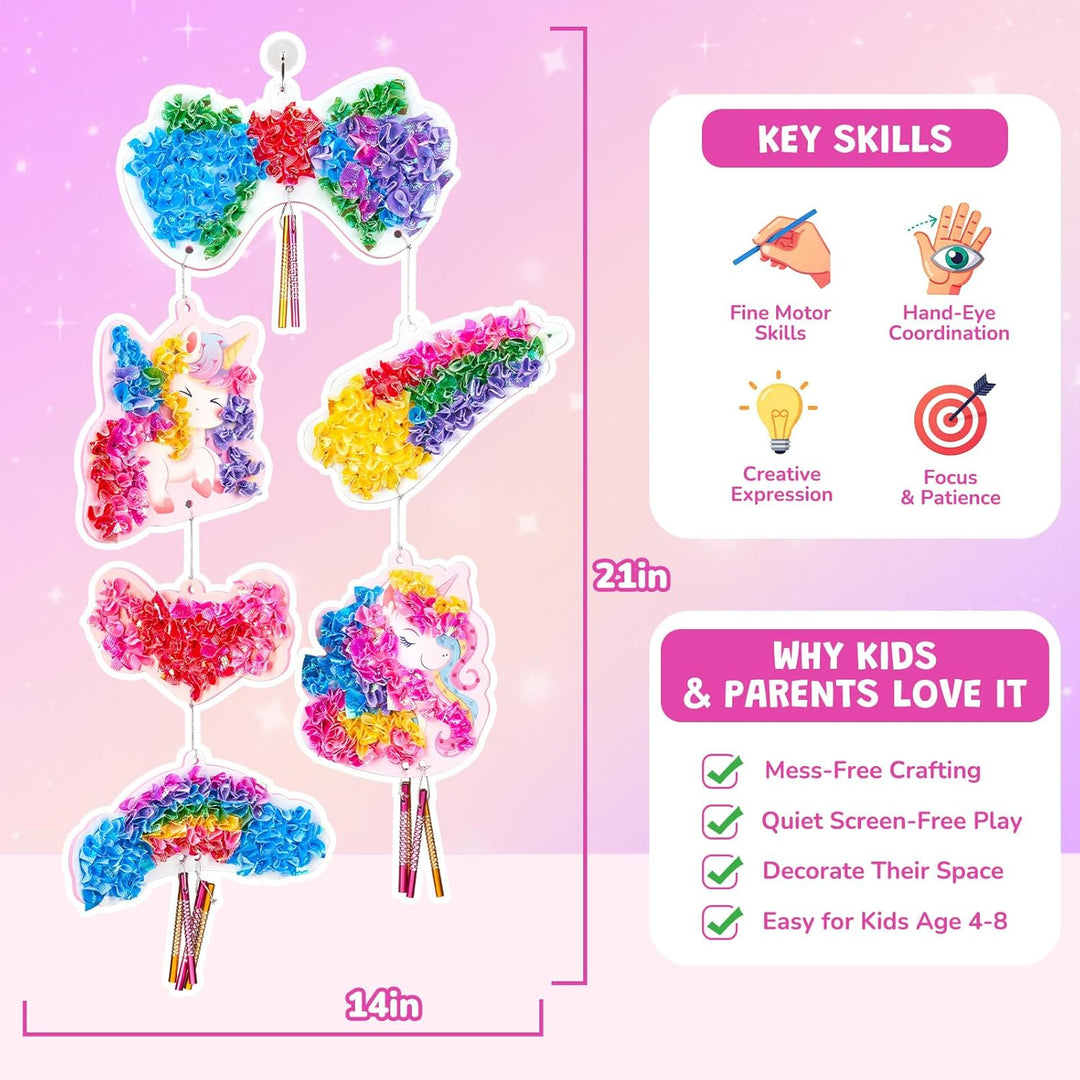 JoyCat Poke Art Basteln Kinder, Einhorn-Windspiel, Bastelset Kinder ab 3 Jahre, DIY Bastelset mit 6