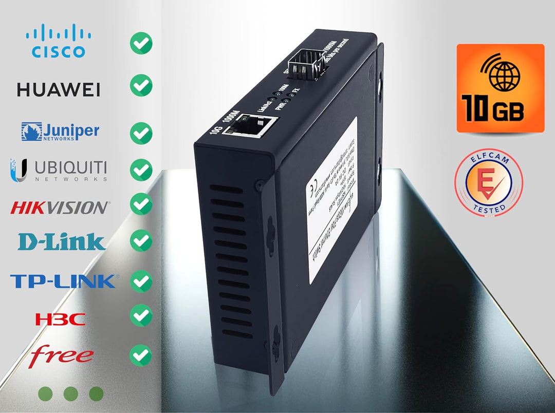 Elfcam® - 10Gb Konverter Fiber Ethernet mit 1x RJ45 10Gb Port auf 1x 10Gb SFP+ Port, 10GbE LWL Medie