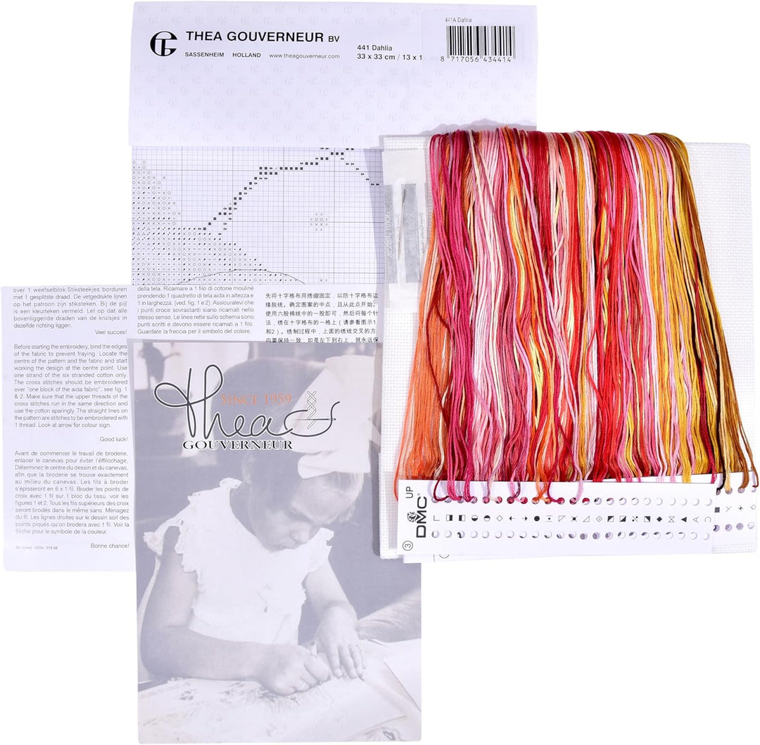 Thea Gouverneur - Kreuzstich-Set - Kissen mit Dahlia - Aida - 16 Count - Für Erwachsene - 441A 2 x 2