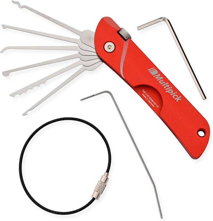 Multipick Dietrich Set ELITE RED Mini Taschen-Messer Lockpicking Set mit 6 wechselbaren Lock-Pick Kl
