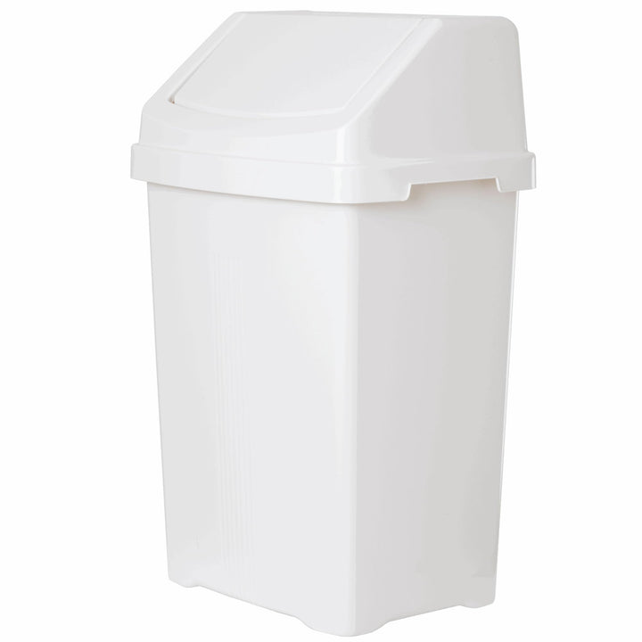 1 STÜCK Mülleimer mit Schwingdeckel 50 Liter eckig Weiss Schwingdeckeleimer Kunststoff Küche Büro Ba