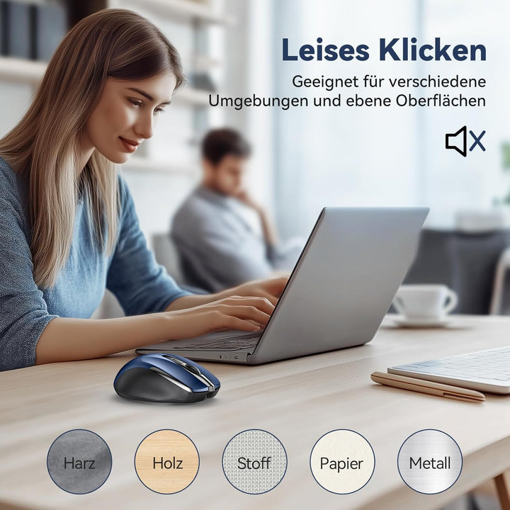 TechRise Bluetooth Maus, 2.4G Maus Kabellos (BT 5.0/3.0 + 2.4G) 4800 DPI Wiederaufladbare Ergonomisc
