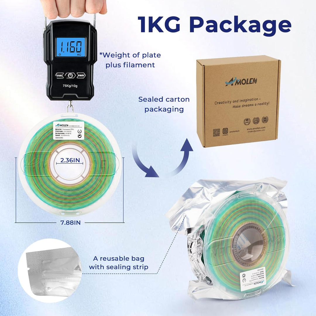 AMOLEN 3D Filament Massgenauigkeit +/- 0,02 mm, Sauber Gewickeltes, Kompatibel Mit 3D FDM Druckern,