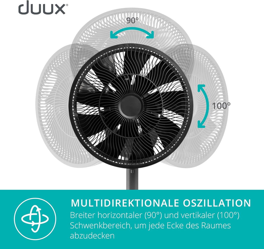 Duux Whisper Grau Standventilator Leise Steuerbar Mit Fernbedienung - Standventilator Höhenverstellb