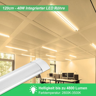 Bellanny LED Deckenleucht Röhre Licht 115cm, 40W 4800LM Feuchtraumleuchte LED, 3000K Warmweiss Leuch