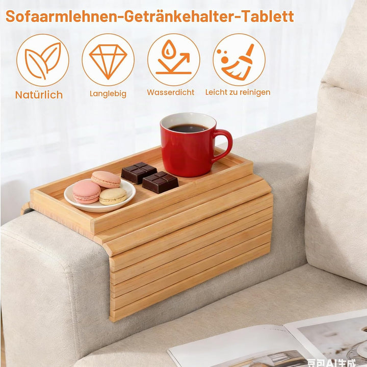 Natural Sofatablett Armlehne, Bambus Sofa Tablett Sofa Ablage, Faltbares Couch Tablett Armlehne, Rut