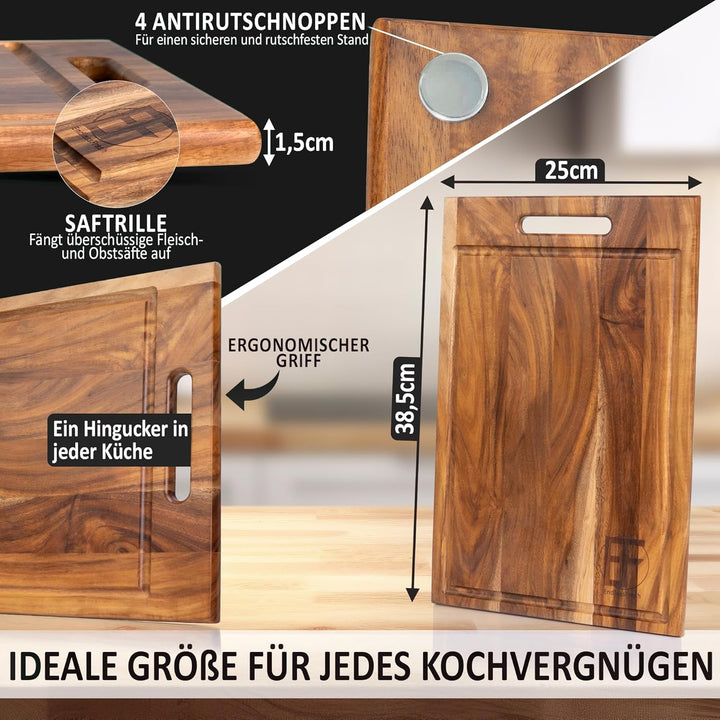 EndlessFresh Schneidebrett Holz - Premium cutting board wood - 39x25cm gross - Holzbrett Küche Akazi