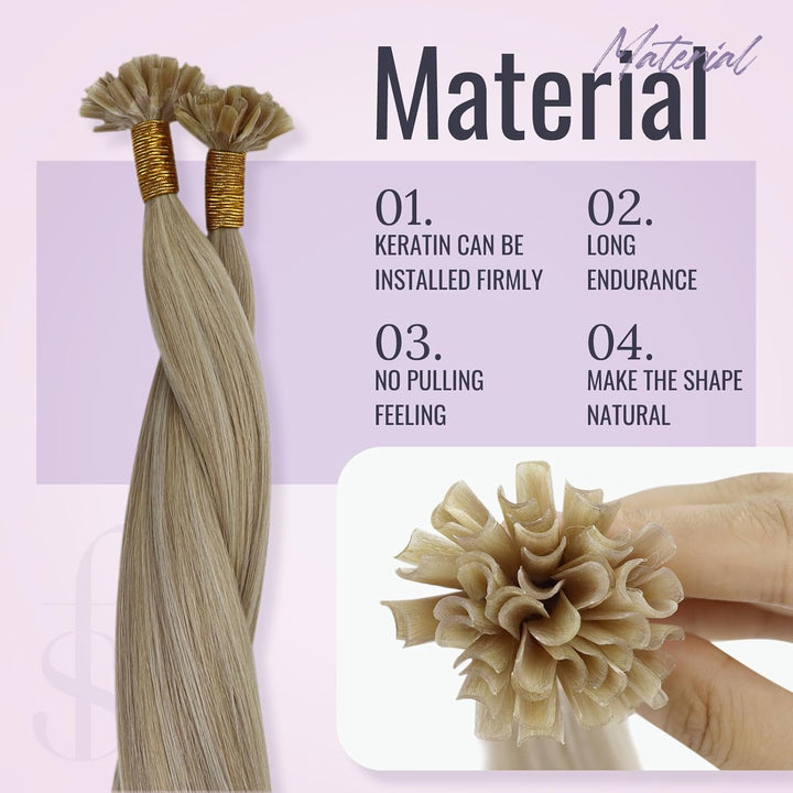 Fshine Bondings Haarverlängerung Echthaar 35CM 1g Pro Strähne Gerade U Tip Menschliches Haar Aschblo