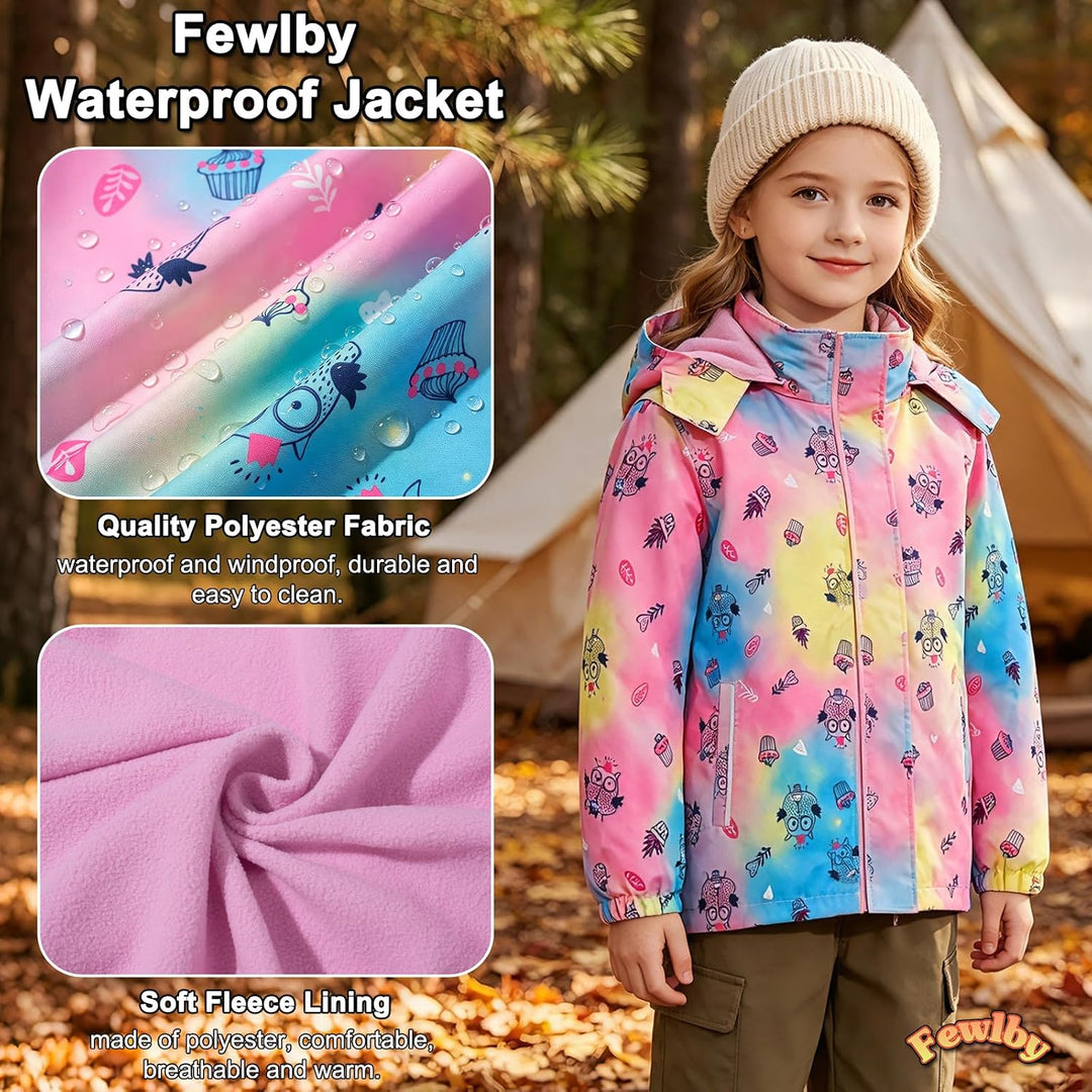Mädchen Regenjacke - Regenmantel mit Kapuze Outdoor Wasserdichte Jacke Kinder Softshelljacke Übergan