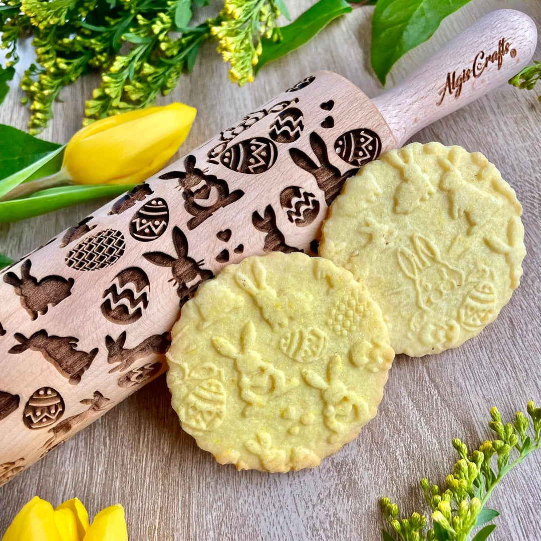 OSTERNHASE Geprägte Nudelholz. Teigrolle für Hausgemachtes Gebäck für Ostern. Nudelholz mit muster v