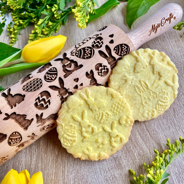 OSTERNHASE Geprägte Nudelholz. Teigrolle für Hausgemachtes Gebäck für Ostern. Nudelholz mit muster v