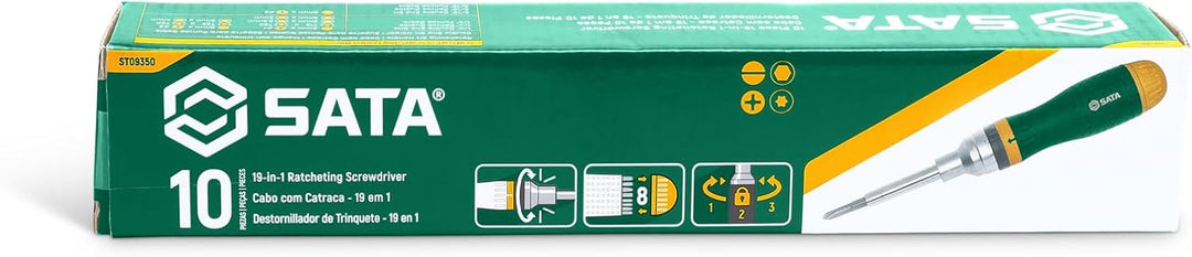 SATA ST09350 19-in-1 Multipurpose Ratcheting Screwdriver Set with 8 Double-Sided Bits and a Green an
