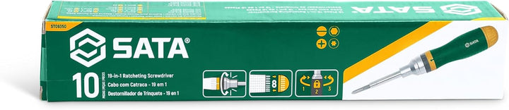 SATA ST09350 19-in-1 Multipurpose Ratcheting Screwdriver Set with 8 Double-Sided Bits and a Green an