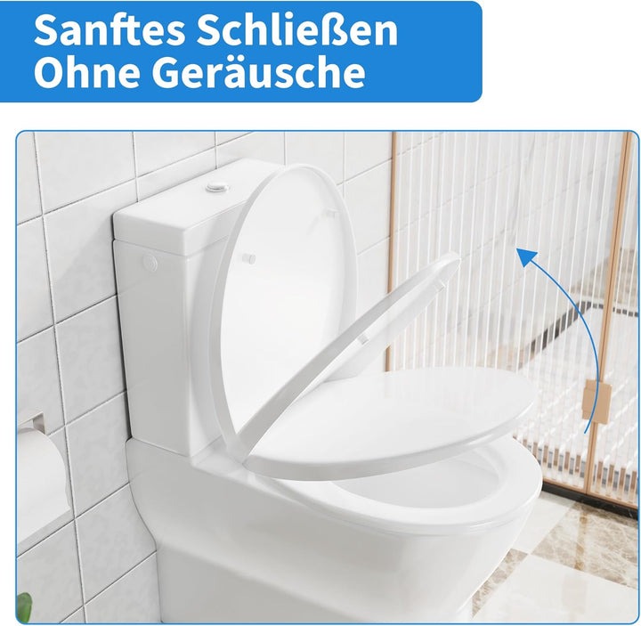 TROPOW Toilettendeckel mit Absenkautomatik,Antibakterieller WC Sitz,Quick-Release-Funktion,Passend f