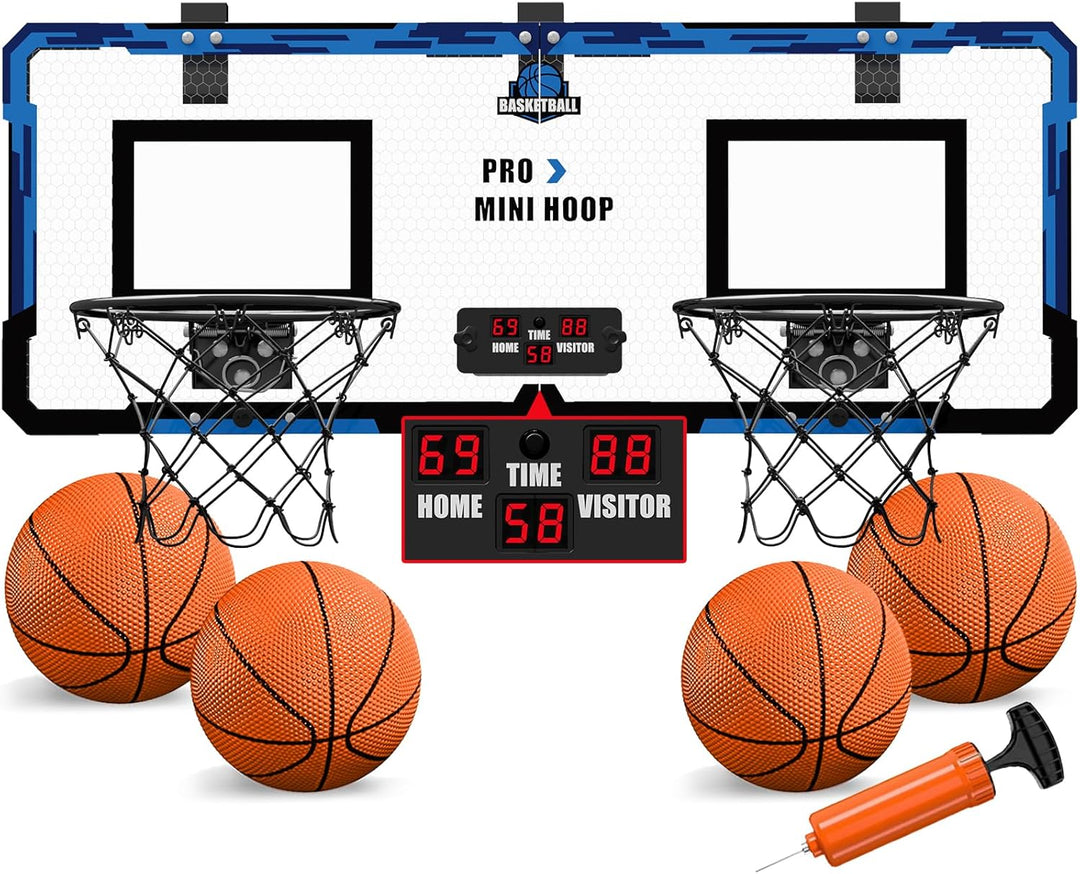HYES 2 Player Basketballkorb für Kinder, Dual Shot Mini Basketballkorb mit Scoreboard 4 Balls Pumpe