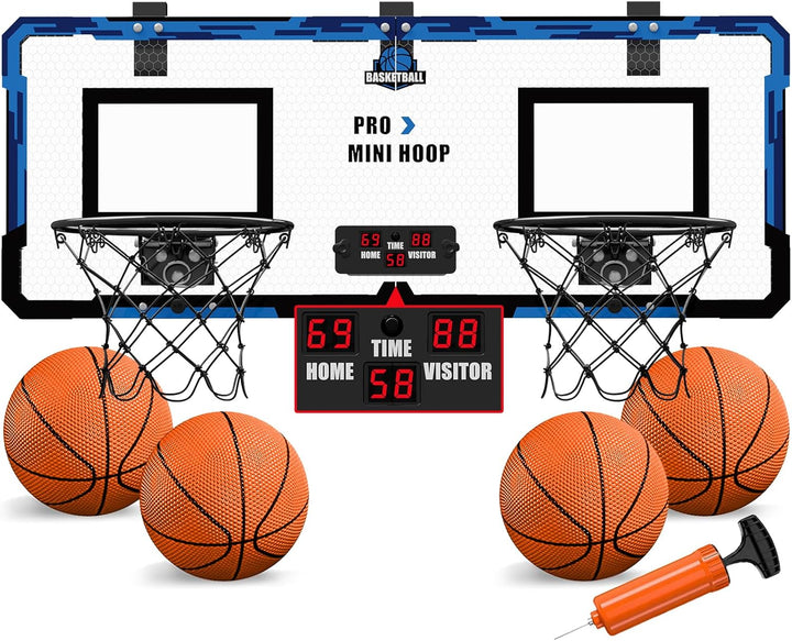 HYES 2 Player Basketballkorb für Kinder, Dual Shot Mini Basketballkorb mit Scoreboard 4 Balls Pumpe