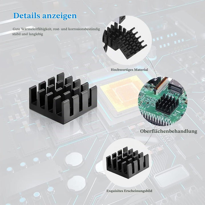 GZkushi 40 Stück Schwarze Heatsink, Aluminium Kühlkörper Thermo-Klebepad Kühler für Kühlen Kleiner I